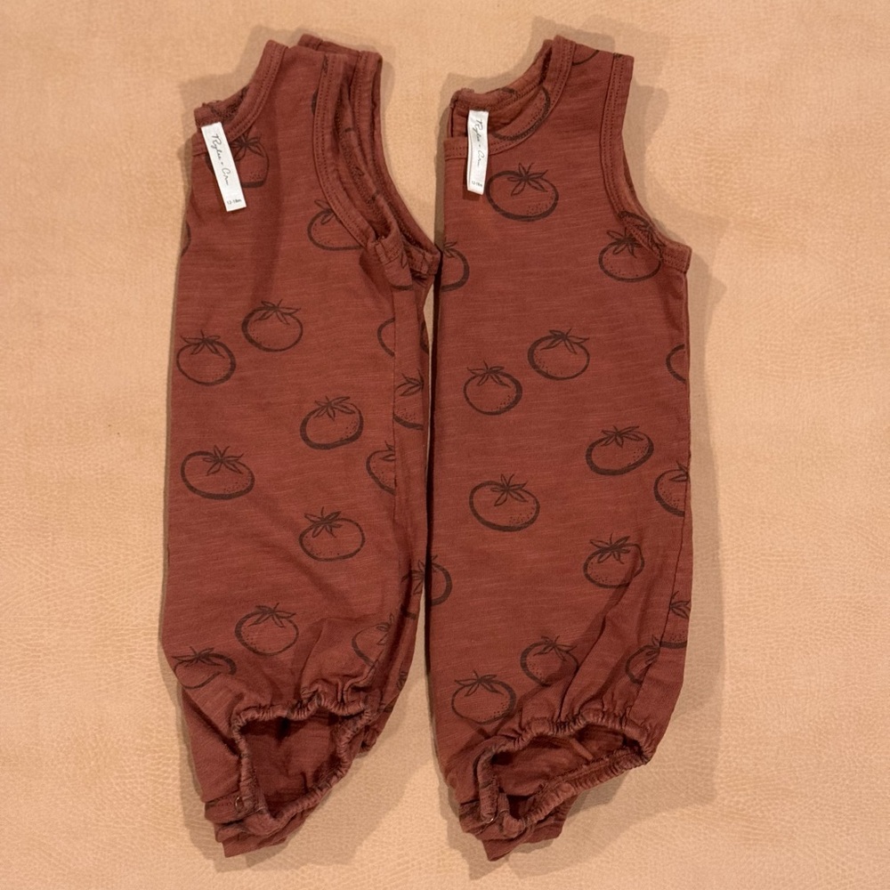 Rylee + Cru Brown Tomato Rompers - Twins